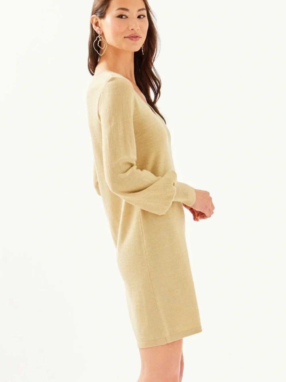 Lilly Pulitzer Sariya Long Sleeve Sweater Dress Tan Gold Small - Picture 3 of 4